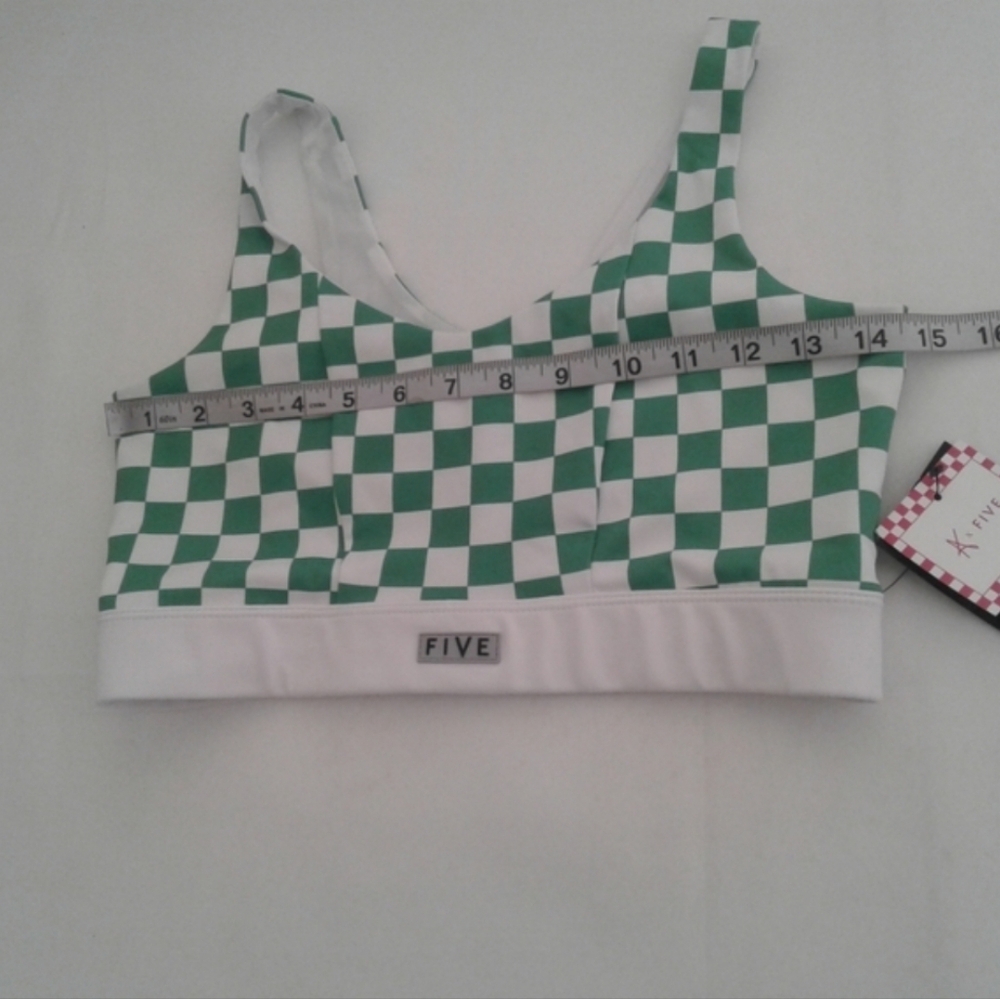 Five the Label Checkered Active Set Green Sports Bra & Biker Shorts S/M NWT - Picture 7 of 14